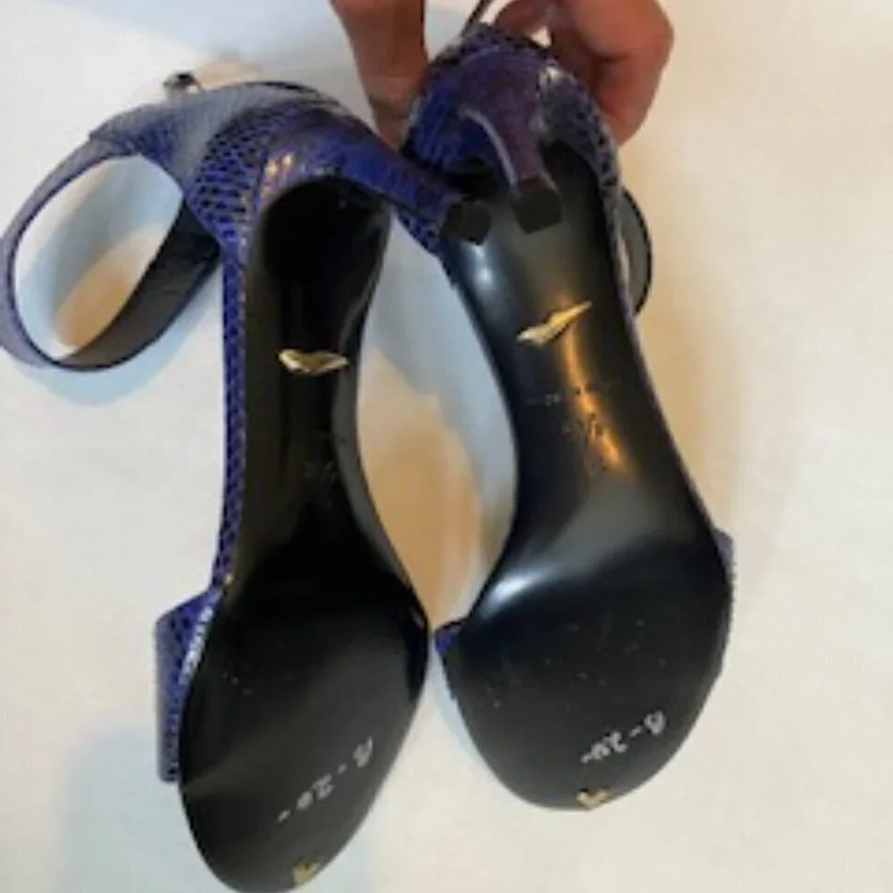 Diane Von Furstenberg snakeskin heels with ankle strap & zippered backs Size 5.5